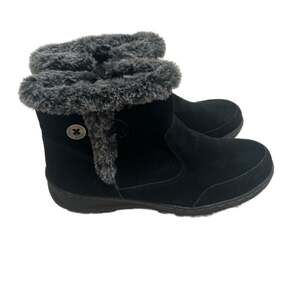 Khombu Women's Faux Fur Trimmed Black Suede Ankle Boots - Size 8.5